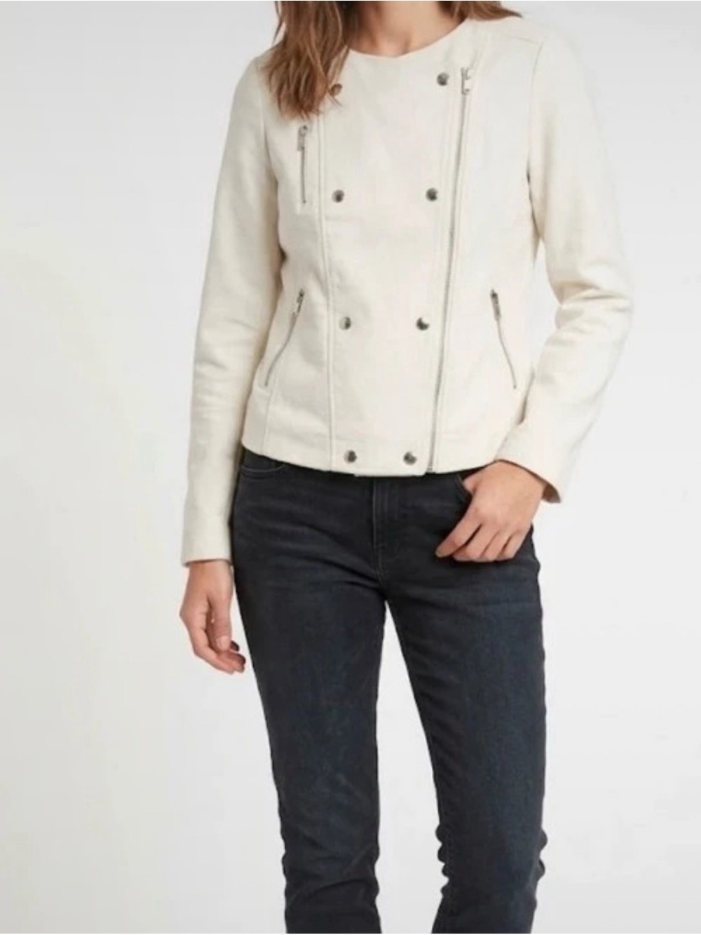 Banana Republic Cream Double-Breasted Moto Jacket